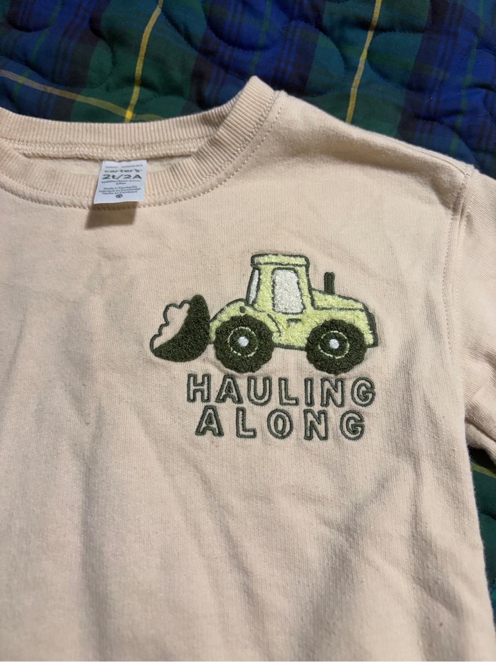 Carter's Cream Long-Sleeve Tee with Green Tractor Graphic